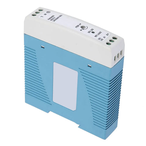 Rugged 24V DC Power Supply For Industrial Control, 1A Output, 24W, Wide Input 85VAC To 264VAC, side view of DIN rail unit