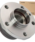 Rear Wheel Hub And Bearing Assembly For Driver And Passenger Side 3.86 Inch Diameter DIY Friendly Fit Compatible With Ram ProMaster City 2.4L 2015-2019 111-5815 Durable Replacement Easy Install, front view of metal assembly.