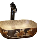 USZWBY Vessel Sinks Bathroom Vanity Sink Vintage Art Countertop Basin Chinese-Style Ceramic Washbasin with floral design.