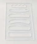 Top Shelf 6 In 1 Board Handle Router Template For Woodworking Pros Premium Clear Acrylic Inlay Guide, showing varied routing sizes.