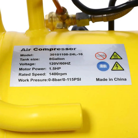 Wkiss 1.5Hp Ultra Quiet Oil-Free Air Compressor With Portable 8 Gallon Aluminum Tank. Delivers 115 Psi And 4.0Cfm For Pneumatic Tools, Spray Painting. Compact 21 Inch Design Ideal For Garage Work And Diy Projects In Yellow Finish For Smooth Operation And