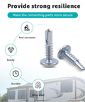 10 X 3/4 Inch Self Tapping Sheet Metal Screws For Enclosed Trailers No Sweat Install, showing alloy steel screws with anti-corrosion features.