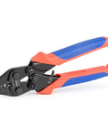 Pro Grade Heavy Duty Wire Rope Crimp Tool For Aluminum Ferrules 0.1-0.5mm 0.5-1.0mm 1.0-2.0mm 2.2mm 6.8 Inch With Four Cavities Crimp Cutter For Railings Decking Picture Hanging Double Barrel Ferrules Rust Resistant CrMo Steel, angled view