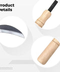 Left Handed Weeding Sickle With Beech Handle, 4.3 Inch Carbon Steel Cutter, blade detail, durable garden tool