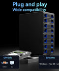 Killer Eight Bay Aluminum Hard Drive Enclosure With Badass Cooling Fan For 10Gbps Usb Type C 3.2 showing eight SATA drive slots