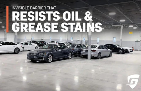 Large indoor parking garage with cars, protected by Heavy Duty Penetrating Concrete Sealer And Ultra Concentrate Water Oil Salt Repellent.