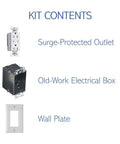 Surge Protected Duplex Power Kit With Tamper Resistant Outlet components: surge-protected outlet, electrical box, wall plate