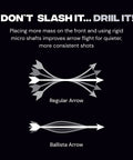 Comparison of regular and Ballista arrows for Stainless Steel Penetrator Insert Adapter, showing shaft stability and flight