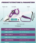 Portable Handheld Label Applicator Gun For Barcodes And Stickers with dimensions for labels and waste outlet.