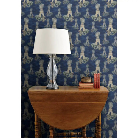 Little Rococo PVC Free Wallpaper Featuring Heavy Duty Poly Blend With Smooth Linen Texture For Kitchens Bathrooms And Mudrooms with table lamp and books.