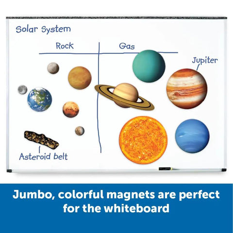 Giant Magnetic Solar System Kit For Classrooms And Home Use, Kid Friendly 12 Piece Earth Moon Sun Model on a whiteboard