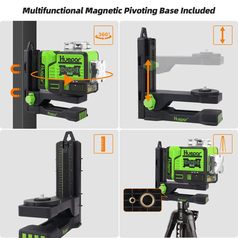 Pro Grade 12V Self Leveling Laser Level With Bluetooth Dual 360 Degree Green Beams High Brightness Magnetic Bracket P02CG mounted