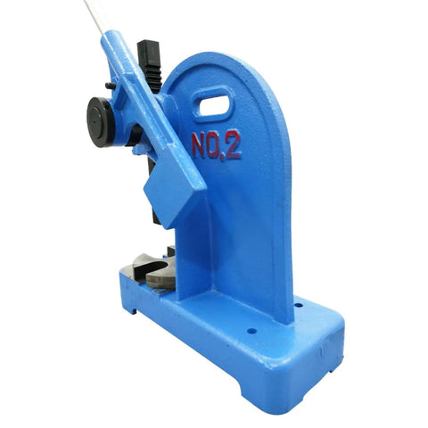 Heavy Duty 2 Ton Arbor Press With Kickass Ratchet System Cast Iron Steel Desktop Manual Bench Machine showing rugged blue housing and U slot base.