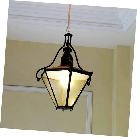 Installed ceiling light with Heavy Duty Chandelier Load Bearing Hook And Ring Kit For Ceiling Light Support With Hanging Tube For Easy Installation.