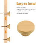 Installation guide for Half Moon Wooden Drawer Handles Set Of 6 Beech Wood Wardrobe And Cabinet Pulls with screws shown.