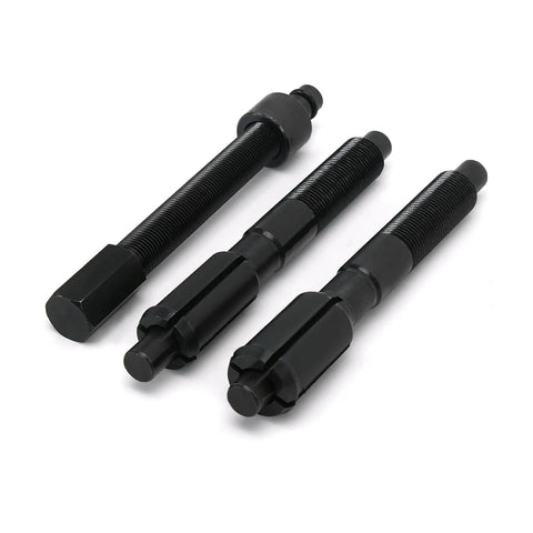 Inner Cam Bearing Installer And Puller Tool for Harley Twin Cam Engines 1999 to 2017, three black metal components, close-up view.