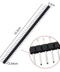 Close-up view of 2.54mm pin headers from 12 Types SMD To DIP Adapter PCB Proto Board Kit With SOP8 SOP10 SOP14 SOP16 SOP20 SOP24 SOP28 0402 0603 0805 SMT SOT89 SOT223 TQFP100 QFN32 QFN44 QFN48 And 40 Pcs 2.54mm Pin Headers For DIY Circuits Debugging And Prototyping