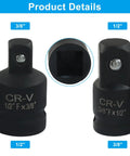 Top Tier Dual Drive Adapter Set For Tough Jobs Lets You Switch From 3/8 To 1/2 Inch And Back Again Like A Pro When Using Heavy Duty Impact Wrenches Or Socket Drivers On Any Gripping Messy Job Site Without Skipping A Beat., black chrome molybdenum steel 3/8 to 1/2 drive adapter set