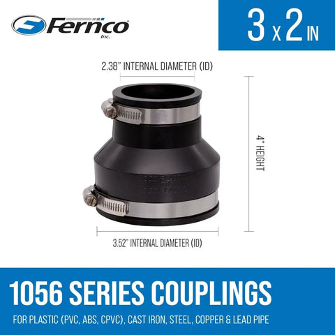 Flexible PVC Reducing Pipe Coupling 3 Inch To 2 Inch For Cast Iron And Plastic Plumbing Leak Proof Chemical Resistant Durable Elastomeric Fit Easy Install 2 Pack, 3x2 in