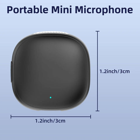 Compact charging case for AI Noise Cancellation Wireless Lavalier Microphone For iPhone And Android with size dimensions.
