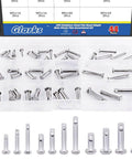304 Stainless Steel Clevis Pins Set, Flat Head Single Hole Assortment Kit, 12 Sizes, 44 Pieces, M3 To M5 Pins in transparent case