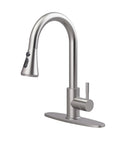 Built Tough Brushed Nickel Kitchen Faucet With Pull Down Sprayer And Three Spray Modes, Lead Free SUS304 Stainless Steel Construction For Zero Drama Food Prep, side view