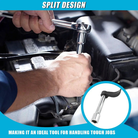 Using Three Piece Pry Bar Wrench Adapter Set For One Half Inch D Square Drive Crowbar Adapter Heads With Extension Bar Must Have Car Repair Tool For Tight Spaces And Automotive Maintenance in engine bay.
