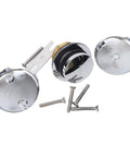 Single Hole Bathtub Drain Kit Silver Plastic Overflow with chrome components and screws for installation, suitable for various bathtubs.