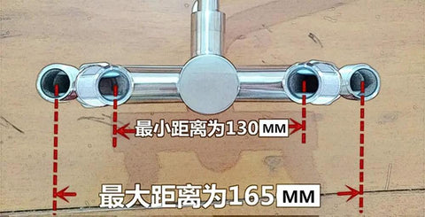 304 Stainless Steel Kitchen Faucet Inwall Hot & Cold Double Hole Mixer Tap Swivel Spout for Mop Sink Durable Water Tap for Home & Commercial Use, showing valves with size measurements of 130mm and 165mm.