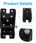 Badass Heavy Duty 90 Degree Folding Table Leg Brackets 2 Pack Black Zinc Plated Iron detailed view with screws and hinges.