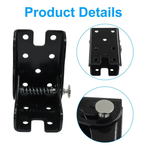 Badass Heavy Duty 90 Degree Folding Table Leg Brackets 2 Pack Black Zinc Plated Iron detailed view with screws and hinges.