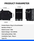 100 Amp Two Pole Circuit Breaker For 120 And 240 Volt AC Systems With Plug In Mount 10KA Interrupting Rating Durable DIY Friendly