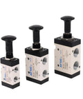 Push Pull Pneumatic Valve With Hand Lever, Three Way Air Control Valve, Direct Acting, Aluminum Alloy Body, 3/8 Inch NPT Ports