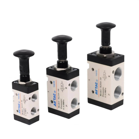 Push Pull Pneumatic Valve With Hand Lever, Three Way Air Control Valve, Direct Acting, Aluminum Alloy Body, 3/8 Inch NPT Ports