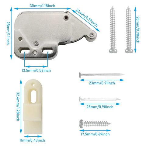 2 Sets Spring Loaded Mini Tip Push Catch Release Latch Push To Open Touch Lock Self Locking Buckle Hinge for dimension reference