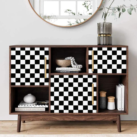 Peel And Stick Mosaic Checkered Black And White Wallpaper Self Adhesive Contact Paper for cabinet doors, 17.7x118 inch.