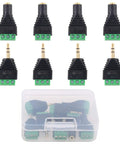 8 Piece 3.5mm Stereo Audio Jack To Av Terminal Adapter Kit Built Like A Tank With Gold Plated Copper Contacts in clear box.