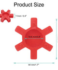 Front view of red Uxcell L075 jaw coupling insert, urethane, six-arm star shape; 44 mm outer diameter, 19.6 mm bore.