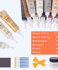 Wood Scratch Repair Kit With 18 Color Wood Filler Paste for fixing scratches and cracks with paste tubes, brushes, scraper, sandpaper.
