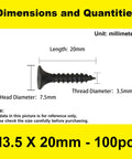 M3.5 X 20mm black oxide screw dimensions for Heavy Duty Size 6 X 3/4 Inch Black Oxide Self Tapping Wood Screws.