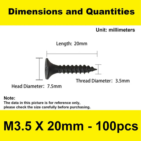 M3.5 X 20mm black oxide screw dimensions for Heavy Duty Size 6 X 3/4 Inch Black Oxide Self Tapping Wood Screws.