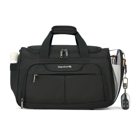 Compact Under Seat Travel Duffel Bag With 11 Pockets And Trolley Sleeve, Lightweight Water Resistant Foldable Weekender, black
