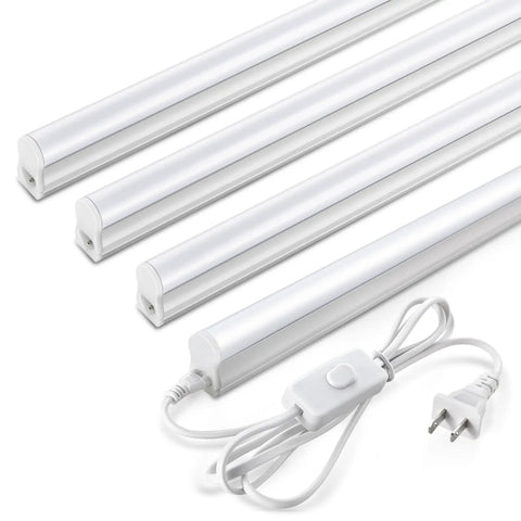 Ultra Bright 4 Foot LED Shop Light Bar With 2300 Lumens And 6500K Cool White Energy Efficient Linkable Ceiling And Under Cabinet Lighting For Garage Workshop Basement FCC Certified 4 Pack showing lights and plug