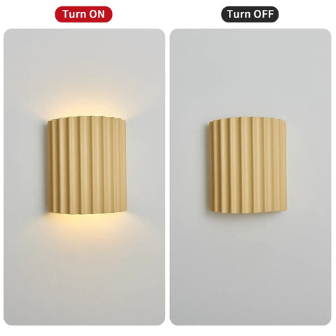 Indoor Hardwired Up and Down Cream Wall Sconce Set of 2 Modern LED 3000K displayed in ON and OFF modes on white wall.