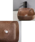 USZWBY Vessel Sinks Bathroom Sink Modern Art Basin squared ceramic wash basin in brown color with rounded edges.