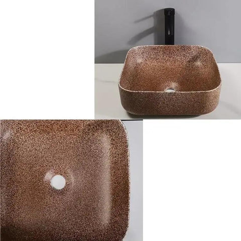 USZWBY Vessel Sinks Bathroom Sink Modern Art Basin squared ceramic wash basin in brown color with rounded edges.