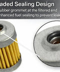 Upgraded sealing design of the Two Pack One Quarter Inch Inline Fuel Filter Set, 40 Micron Pleated Element, for small engines.