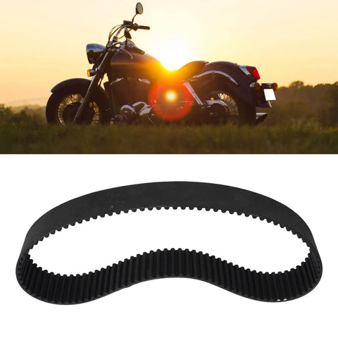 Beefed Up Rubber Drive Timing Belt 42mm Wide 8M 800 Series against motorcycle silhouette at sunset