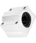SC30UU Linear Motion Ball Bearing Slide Block Aluminum Alloy Closed End 30mm ID Low Friction High Precision Easy Install For Machinery Equipment Workhorse Rail Travel For CNC Robotics And 3D Printers, angled view