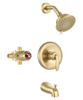 Brushed Gold Shower System With 5 Setting Shower Head And Tub Spout Diverter Valve Included Wall Mounted Multi Function Shower Bathtub Combo